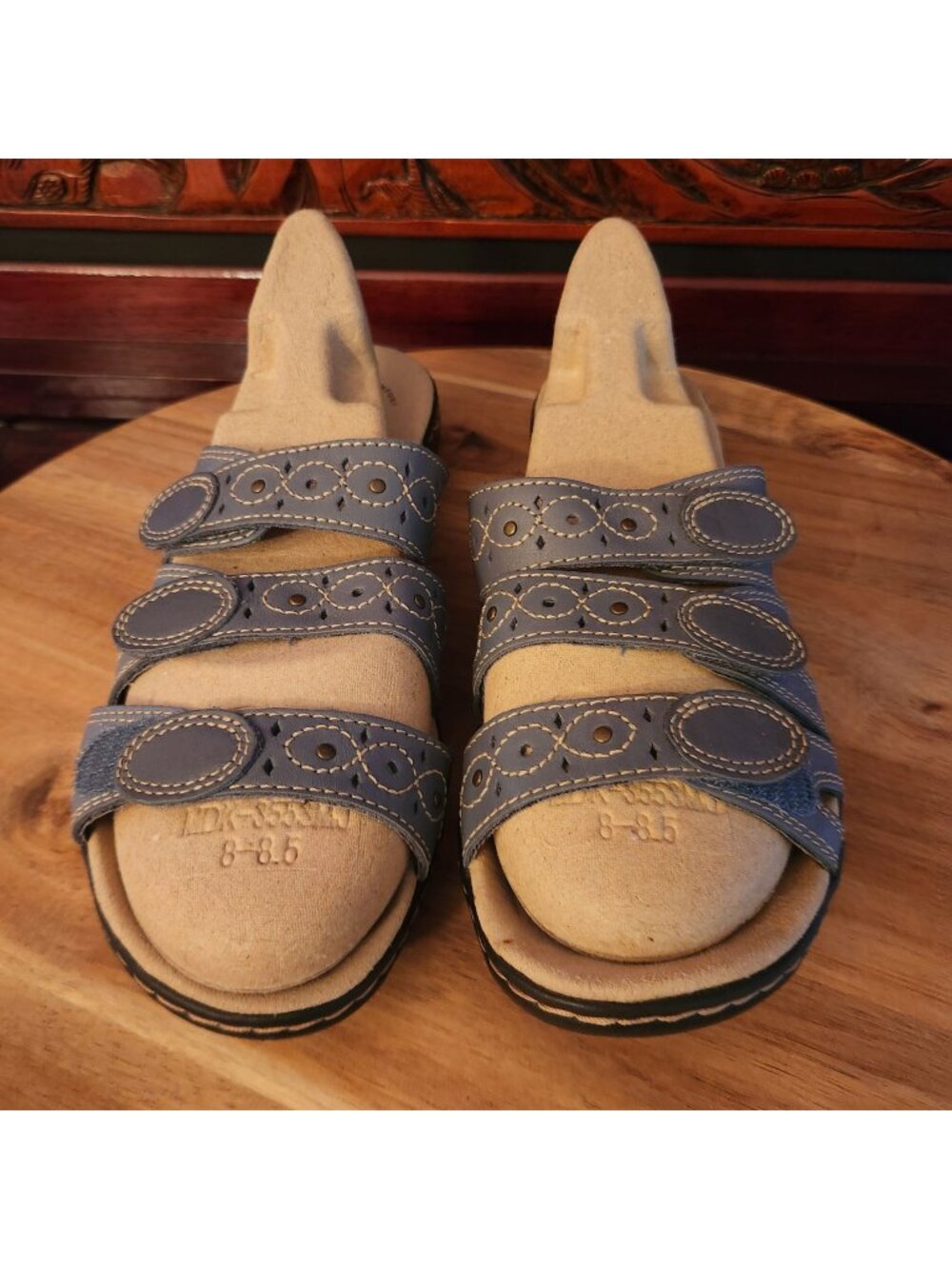 Clarks Womens Blue Leather Adjustable Strap Sandals Size 8 Ultimate Comfort